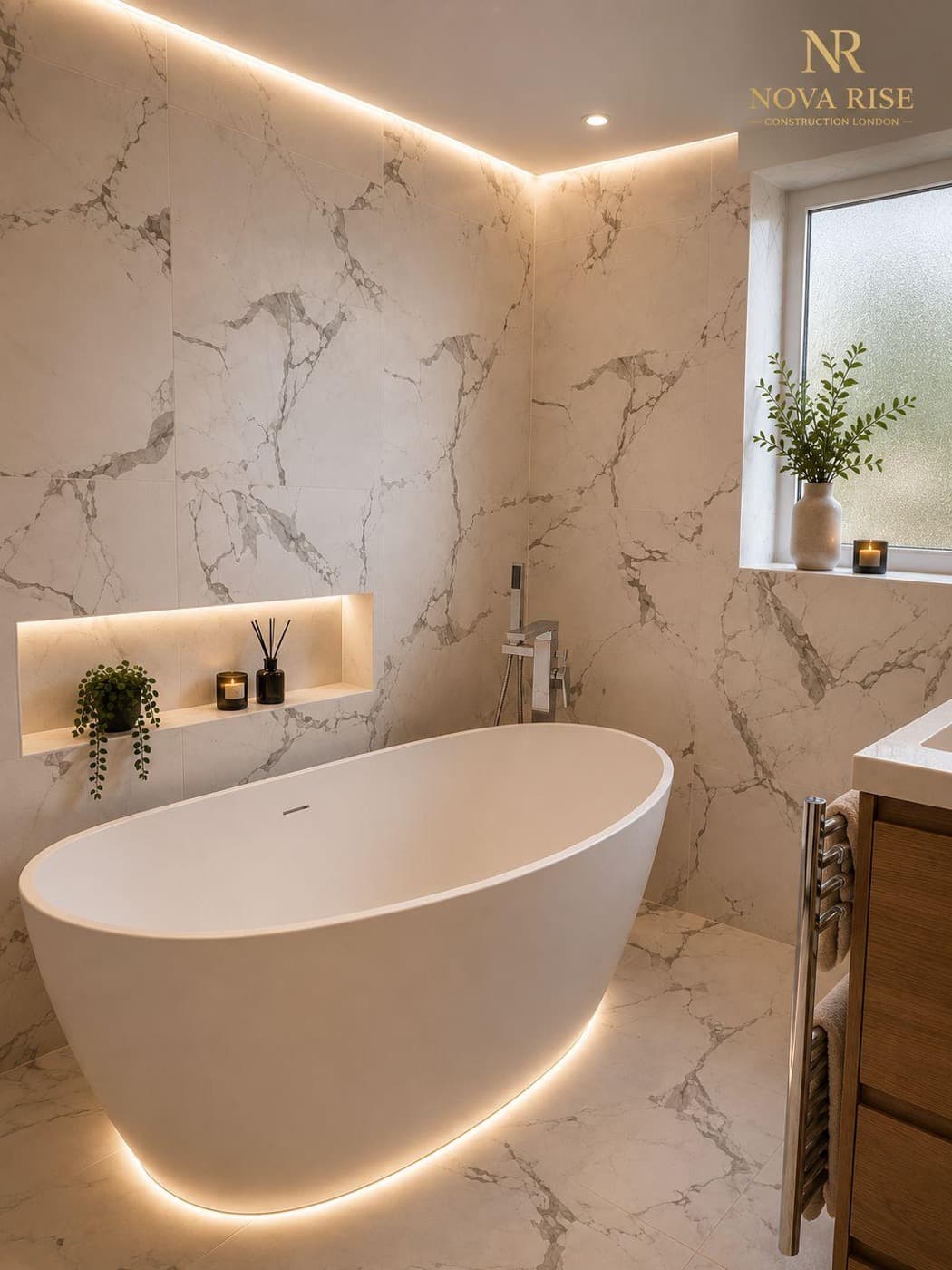 Marble En-Suite & Cloakroom, completed by Nova Rise Construction London