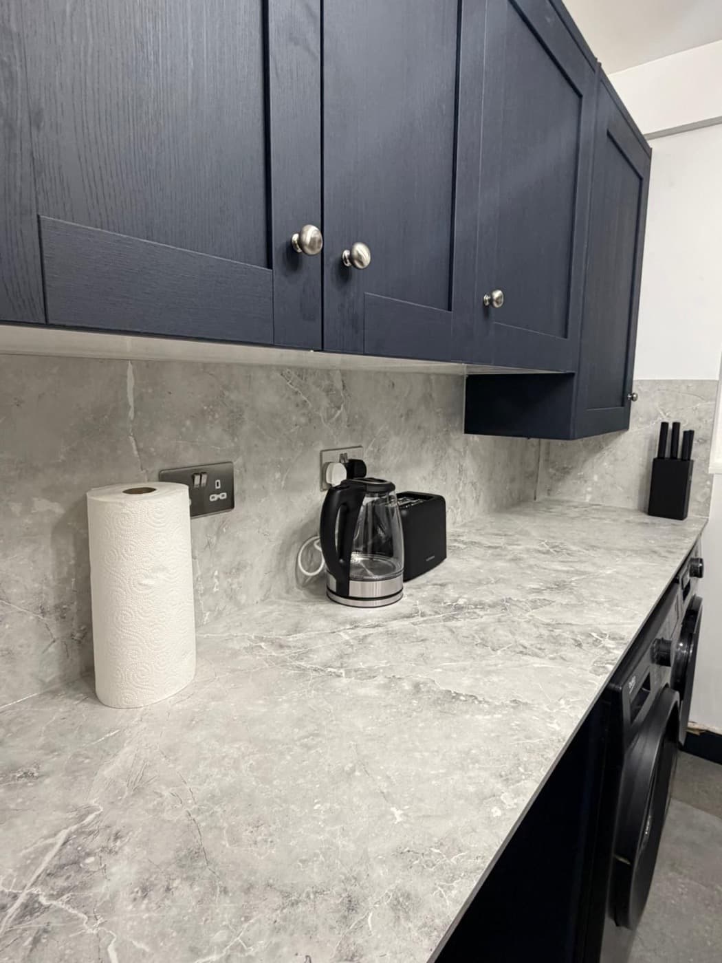 Navy Shaker Kitchen in Mayfair, completed by Nova Rise Construction London